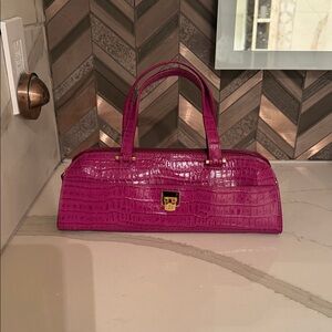 Elegant Pink Crocodile-Embossed Handbag